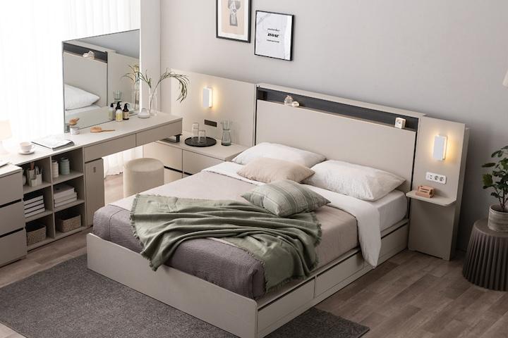 RM002 멜로우 침실세트 LED조명헤드 3단 수납침대 SS/Q/K