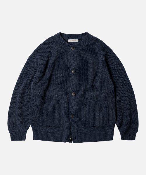 HEAVY WOOL ROUND CARDIGAN _ INDIGO