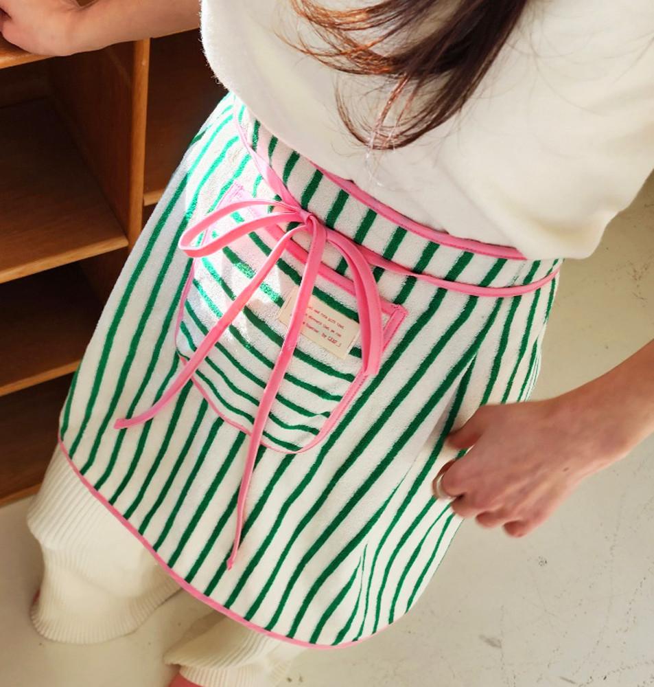 타올 스트라이프 허리 앞치마 (블루,블랙,레드,그린,핑크,머스타드) 테리