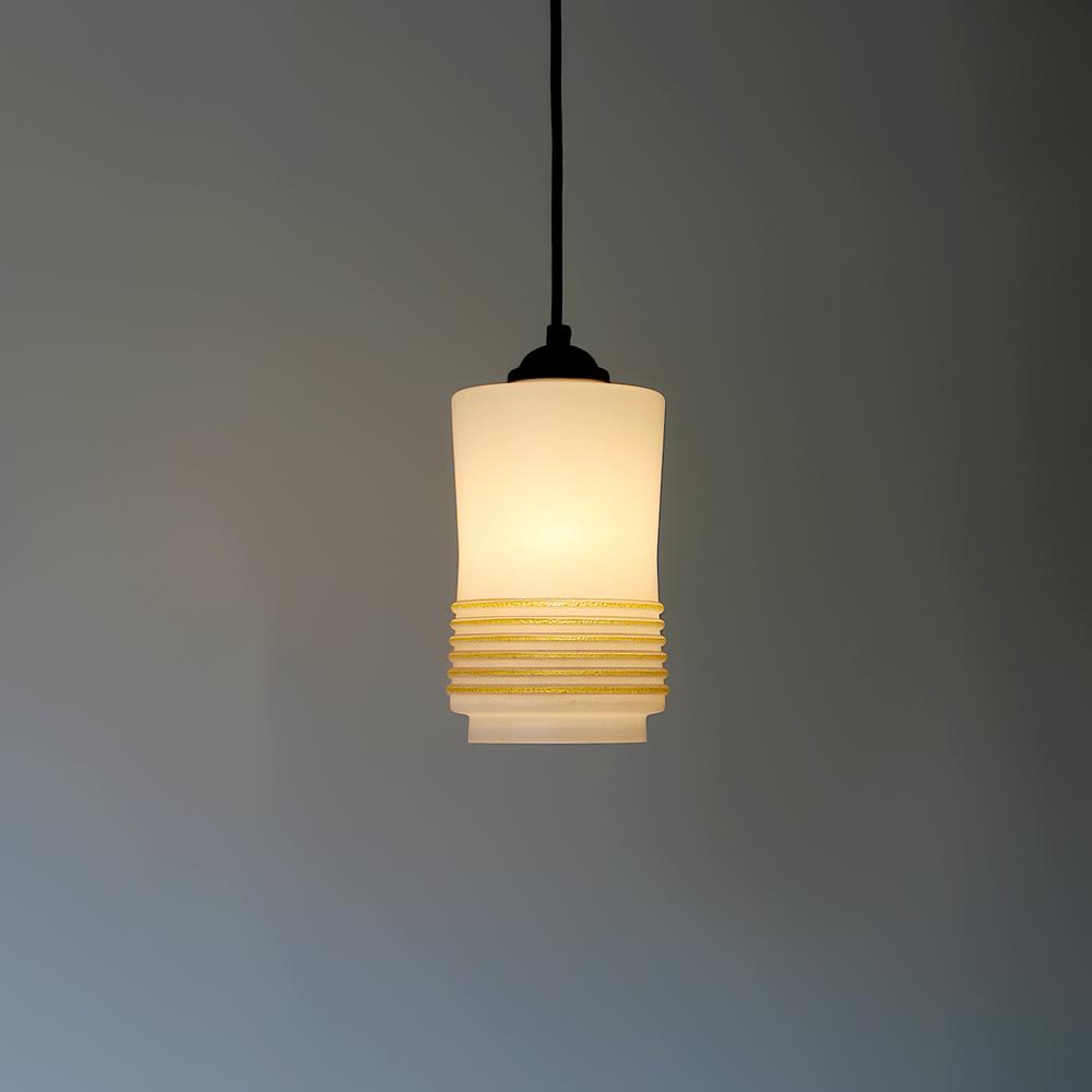 1960s Glass Cylinder Pendant Lamp With Yellow Stripe