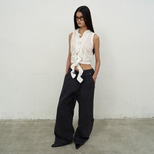 WASHED STRING WIDE-LEG TROUSERS (DARK GREY)