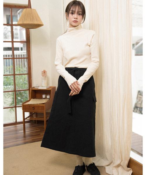 패디드 카고 스커트 - Black