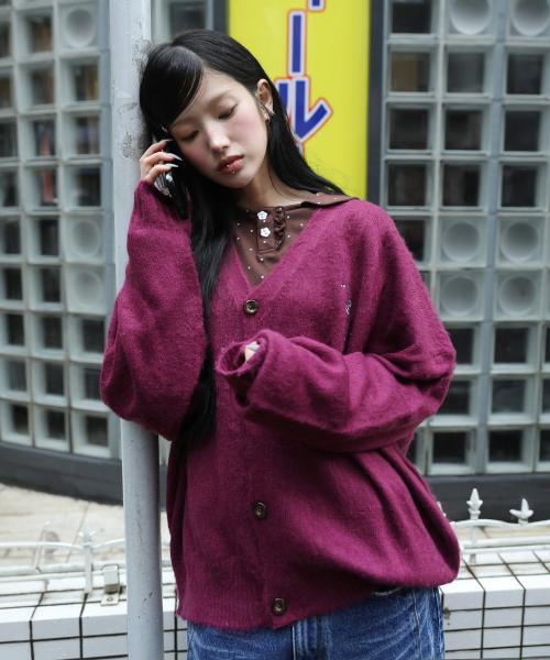 WXK027 후와후와 루즈핏 가디건 (BURGUNDY)