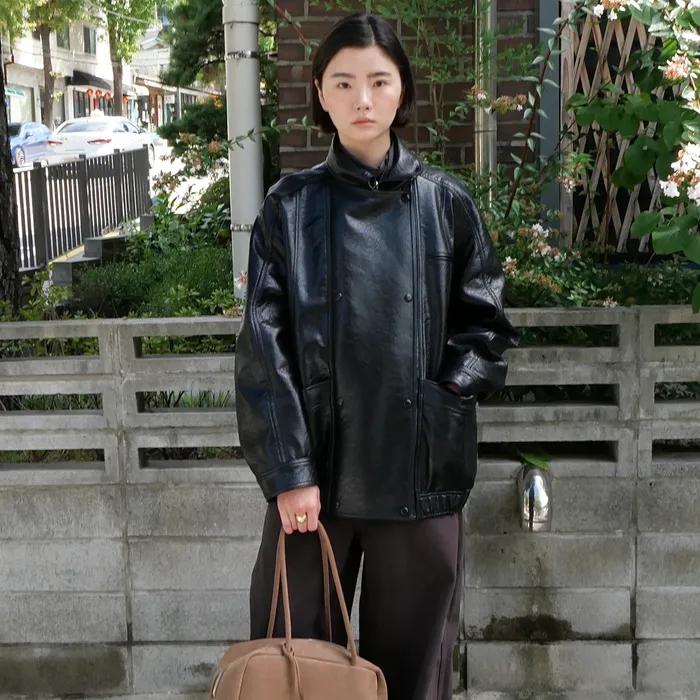 Double Snap Button Faux Leather Jumper M105-10