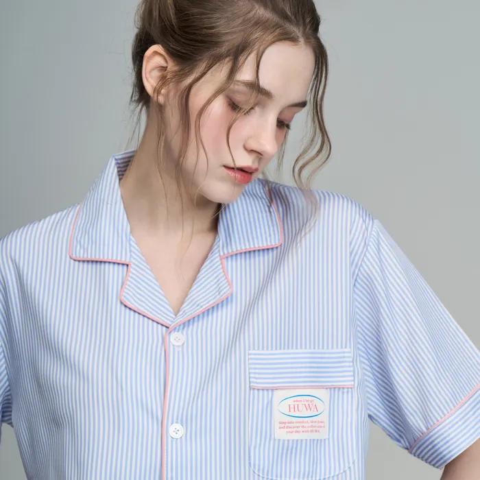 베일 스트라이프 반팔 커플 잠옷 세트 2color (Uni)