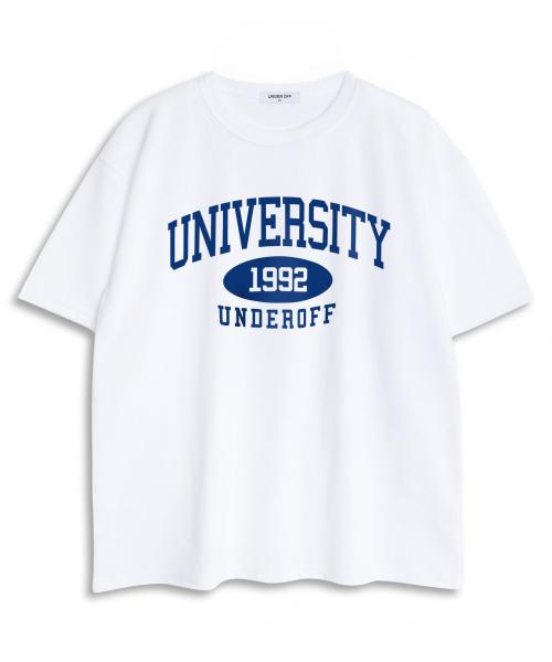 오버핏 크루넥 유니버시티 반팔 티셔츠 화이트블루