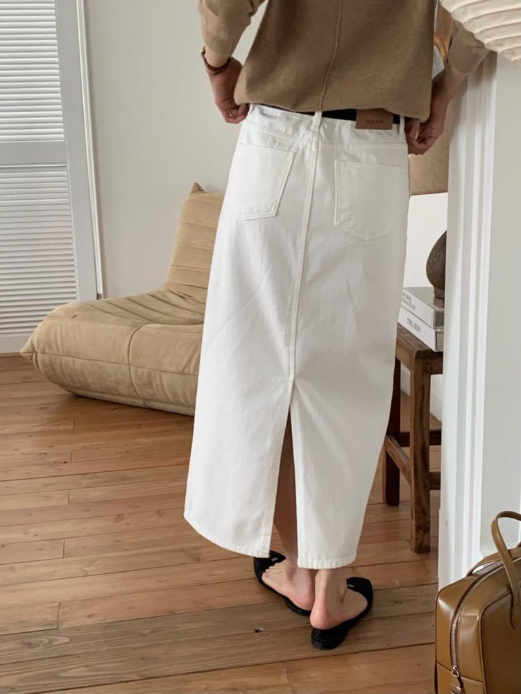 모아니 페브 데님 스커트 H라인 일자 롱 에이치라인치마 뒤트임 sk  / 달리언니