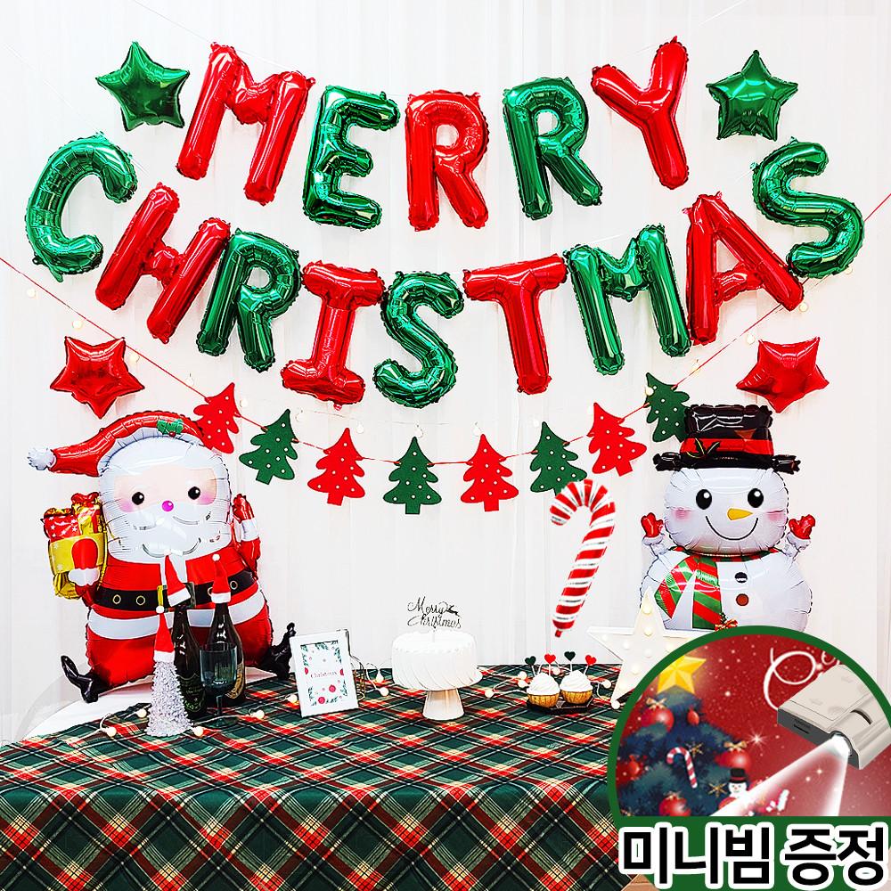 메리 크리스마스 홈 파티 이니셜 풍선 10종 세트 레드그린 set 패키지 산타 눈사람