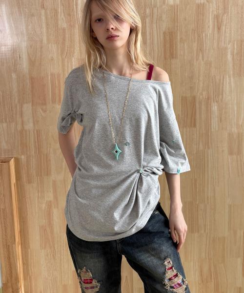 BUTTON T-SHIRT / melange grey