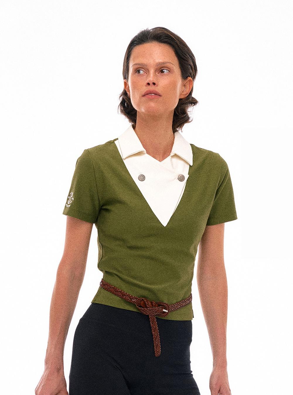 Double Waffle Knit Cross-Button Polo Tee (3color)