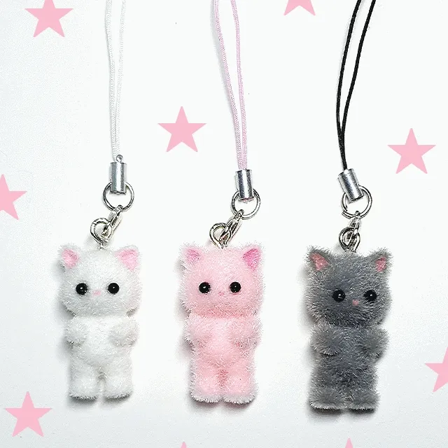 [폭주/2개는4900원/당일]낭만 고양이 인형 폰줄 키링 심플 책갈피 휴대폰 핸드폰 하트 부착 고리 다이어리 z플립 에어팟 버즈 친구 선물 우정 커플 화이트 핑크 그레이