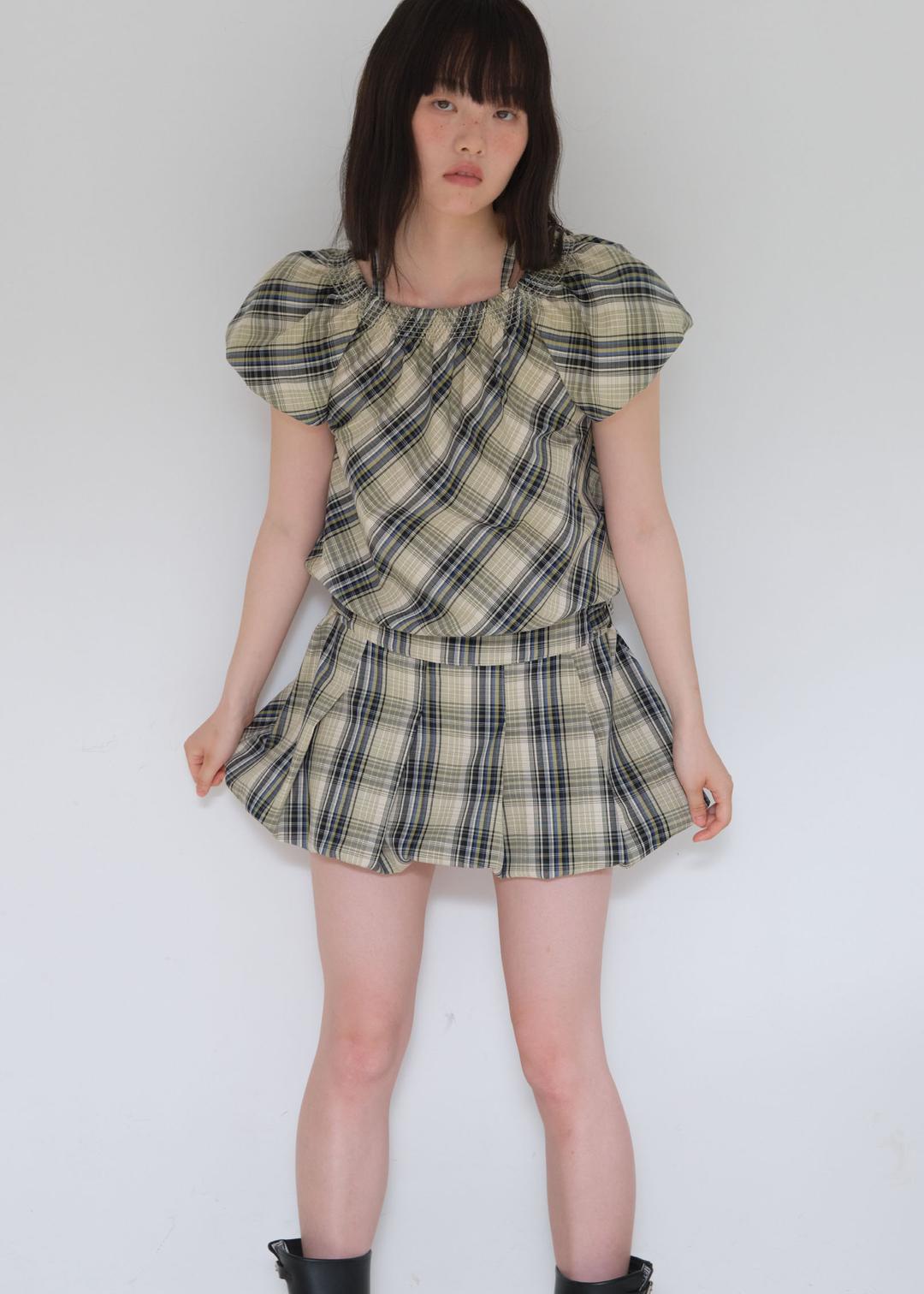 ROCSY BUCKLE BALLON MINI DRESS - CHECK