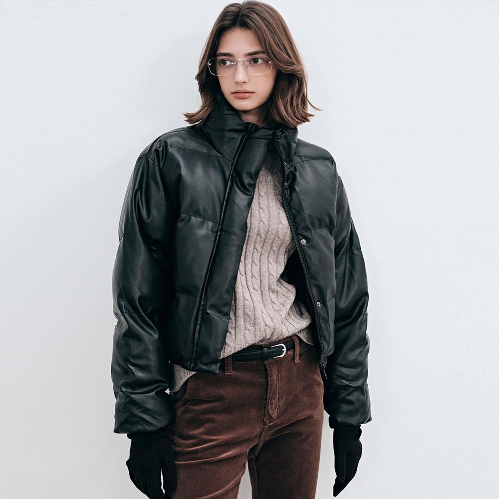 얀13 LEATHER STRING PUFFER PADDING_BLACK