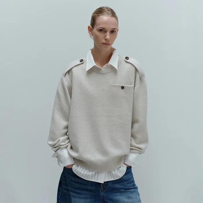 [Unisex] Epaulet Knit in Light Beige