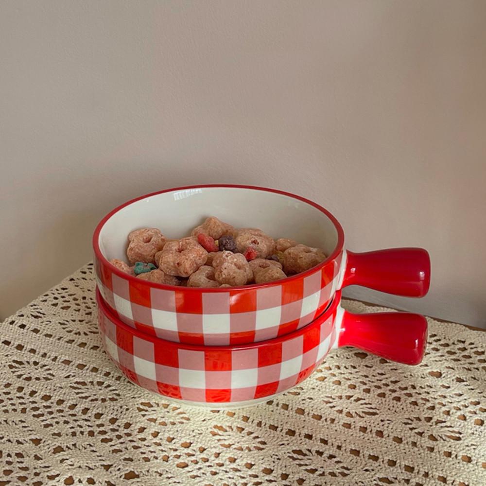 우주캐비넷 체크 손잡이 앞접시 떡볶이 라면용기 라면기 도자기 오븐용 그라탕 문복희 그릇