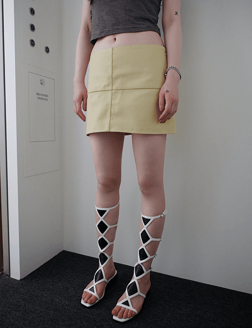 leather mini skirt in butter