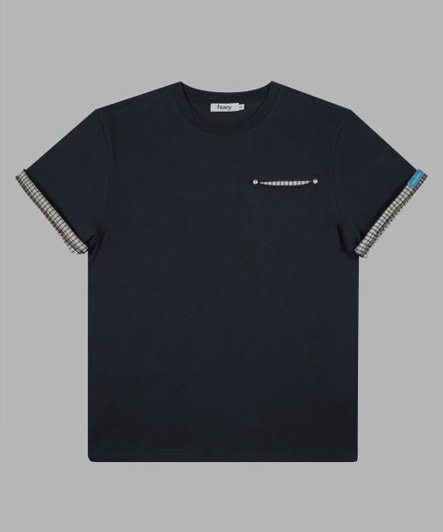 Check Rollup Tee Navy