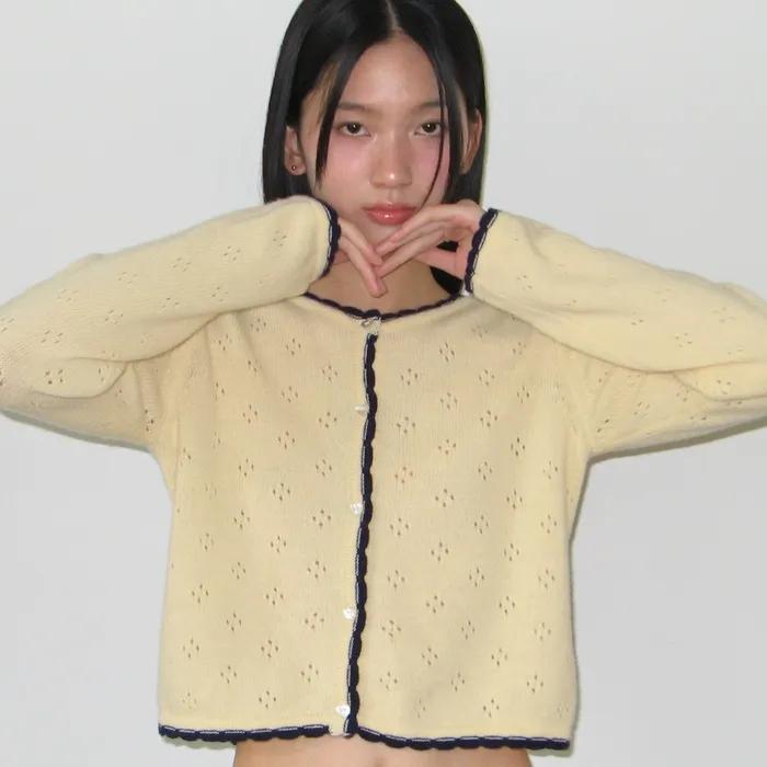 HEART BUTTON SCOTCH KNIT CARDIGAN SOFT YELLOW