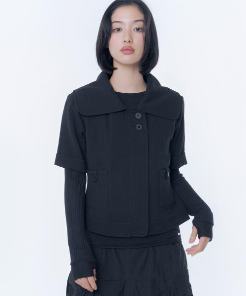 Rolled button short sleeve jacket BLACK