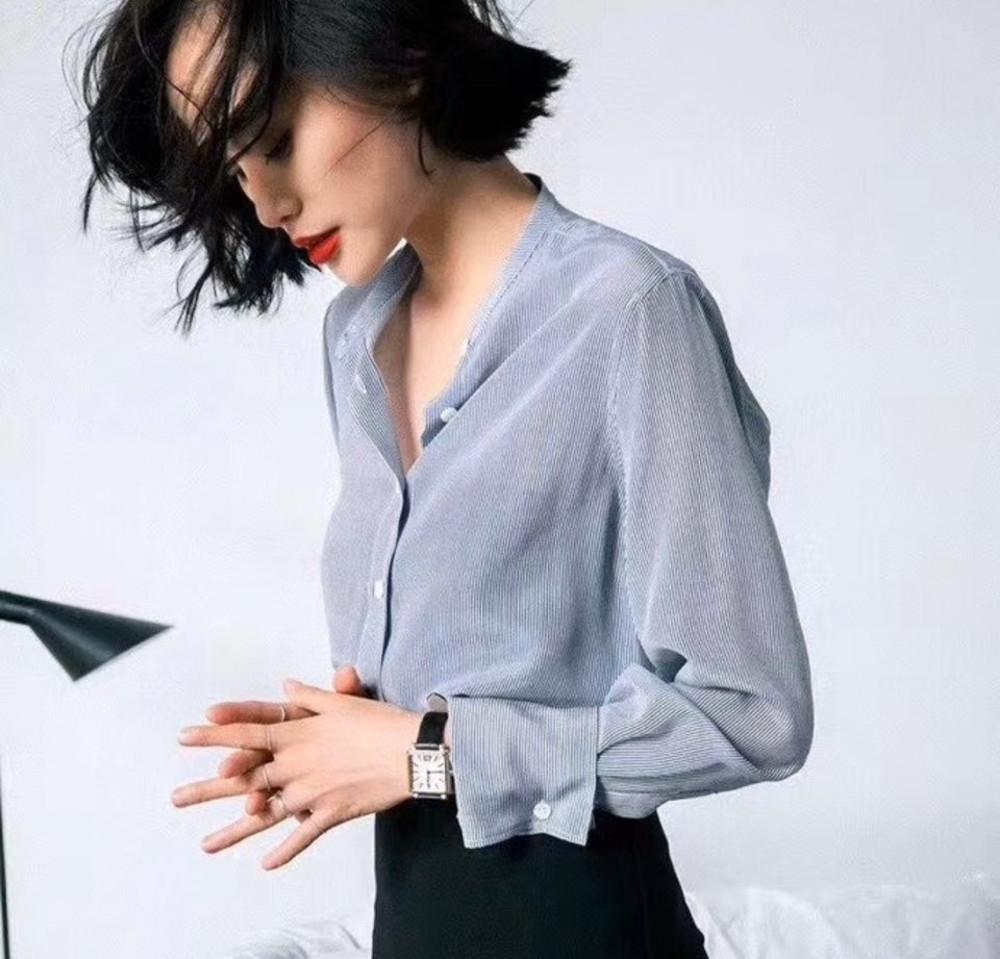 띠어리 실크 헨리넥 블라우스 셔츠