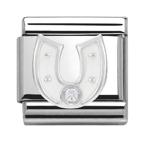 COMPOSABLE Classic SYMBOLS stainless steel enamel 1 Cub. Zirc and 925 silver (WHITE horseshoe) 330305/12