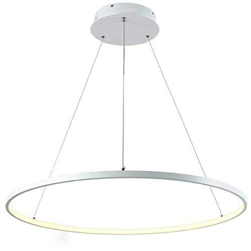 Dimbar LED-ljuskrona, pendellampa med fjärrkontroll, matbord, justerbar höjd, 1 ring, rund, modern, hängande lampa, matsal, vardagsrum, sovrum, kontor, arbetsrum, taklampa, dekoration, lampa (Ø 50 cm)