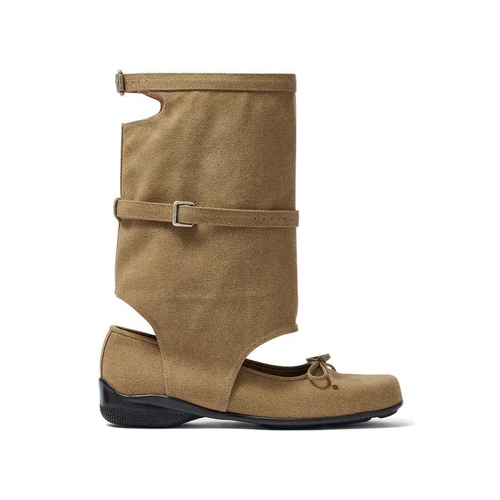 BALLET FLAT CUT-OUT BOOTS, KHAKI