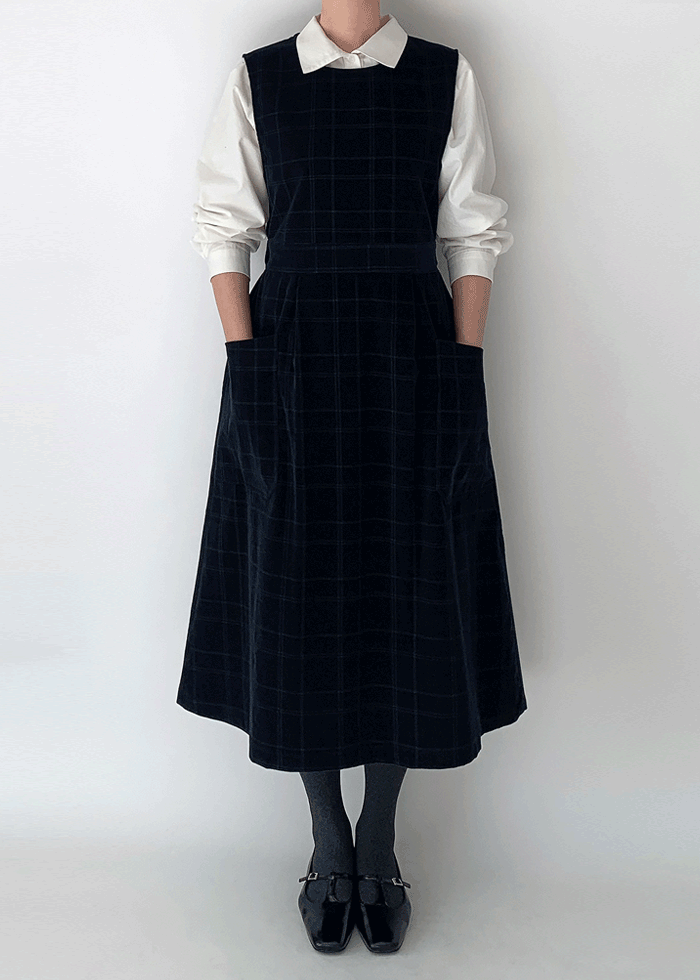 멜론 체크 코듀로이 원피스