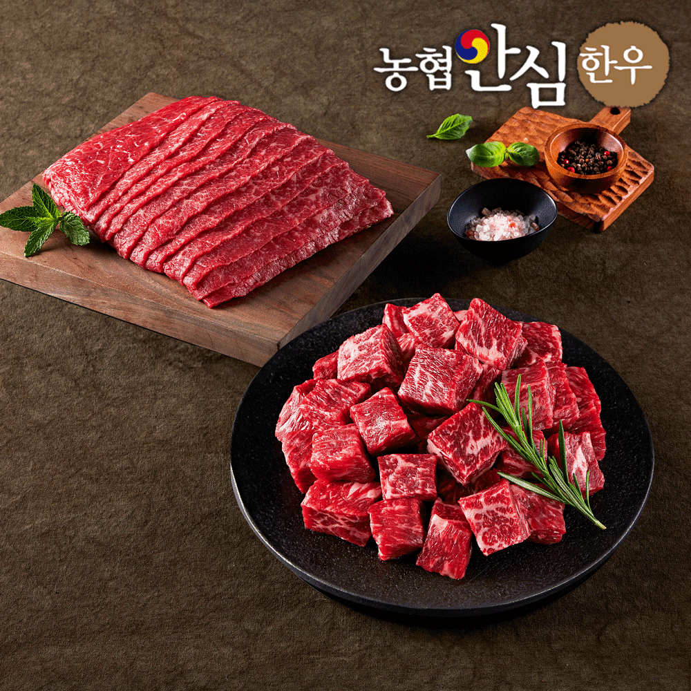 "농협안심한우" 나한우야 1등급 실속 정육세트 600g(국거리300g+불고기300g)