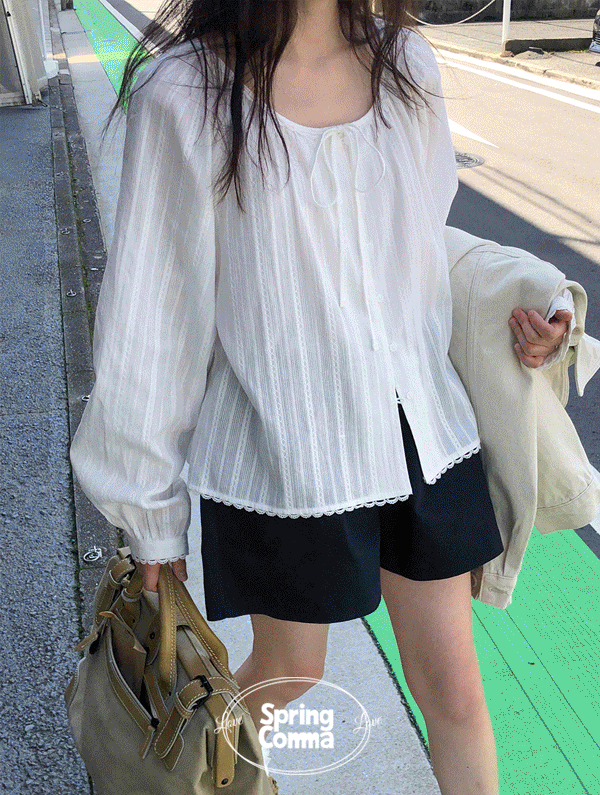 스프링콤마 [하객룩/당일/MADE/국내] 모리아 레이스끈블라우스 (단독주문만 당일 출고 가능!)
