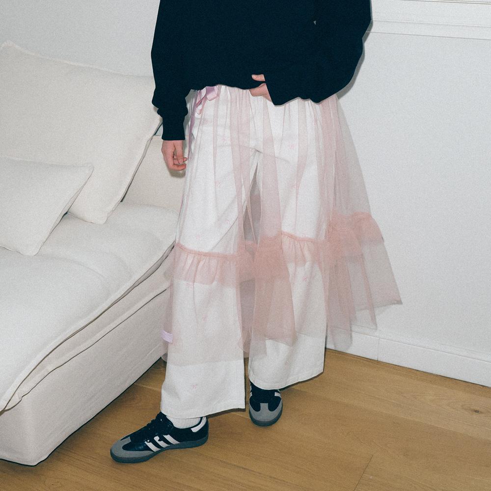 SHEER LAYERED RUFFLE SKIRT PINK