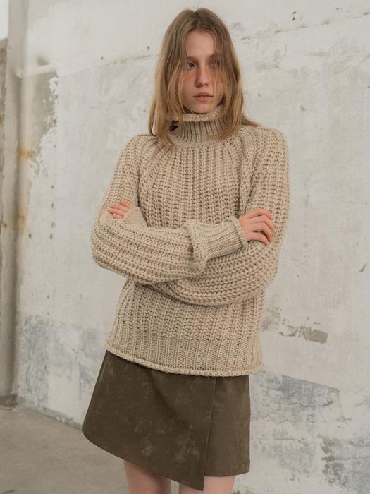 Wool Hachi Turtleneck Knit_BEIGE