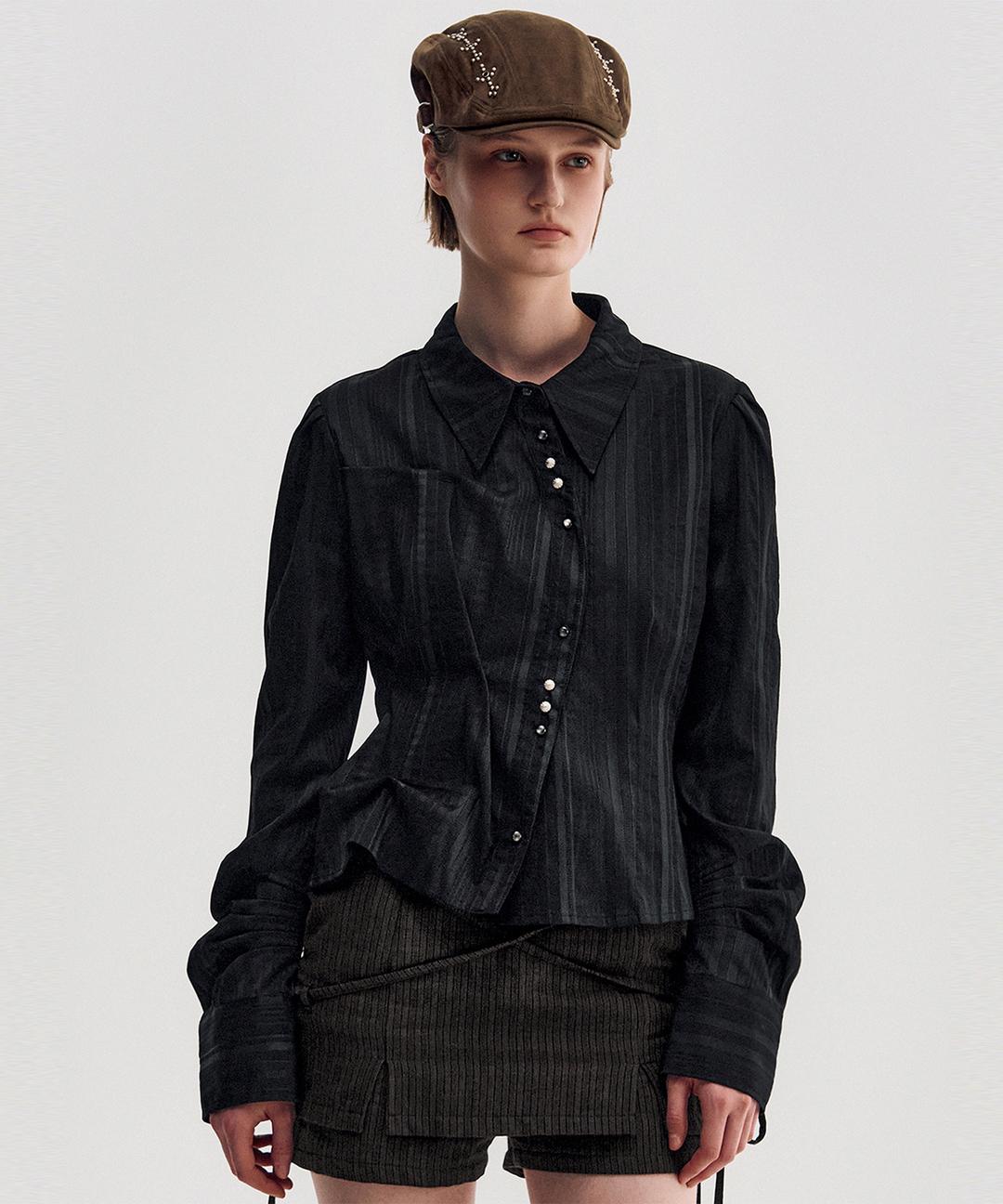 DOZI - Long Sleeve Button Up Shirt _ BLACK