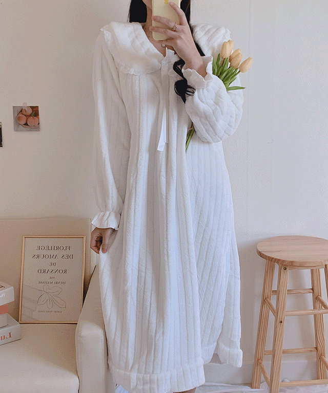 [당일발송] 극세사 프릴세라 4컬러 여성 원피스 파자마 잠옷