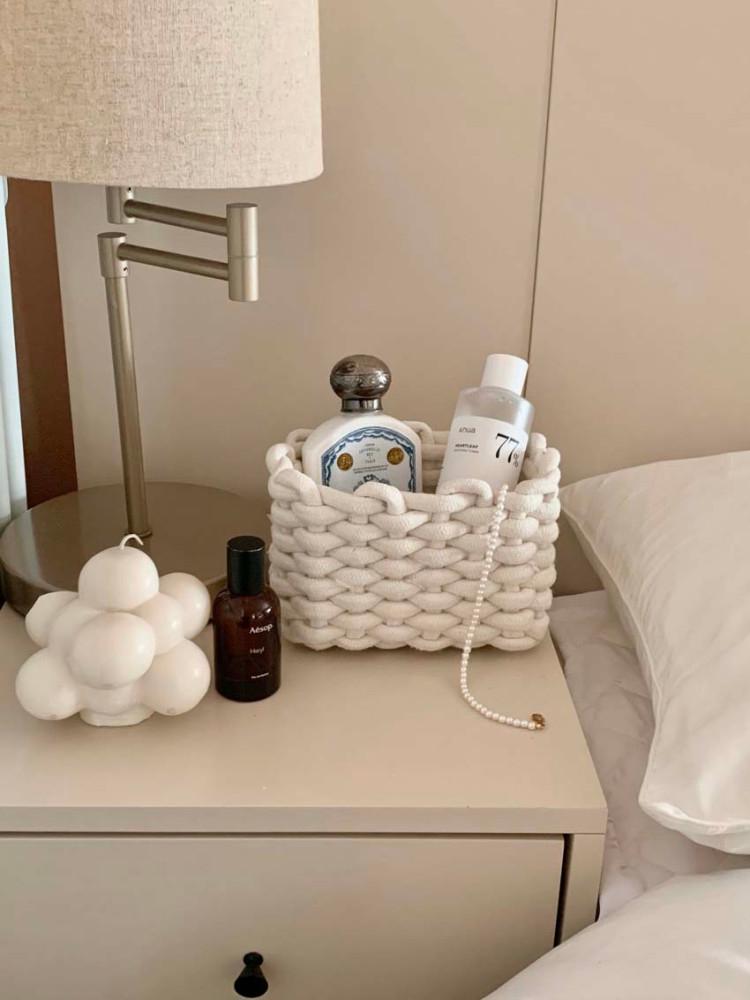 핸드메이드 면 로프 수납 바구니 테이블 정리함 바스켓