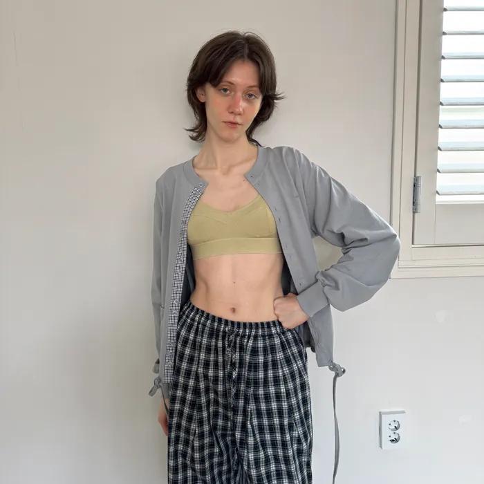 165. Cotton Check Cardigan_Light Grey