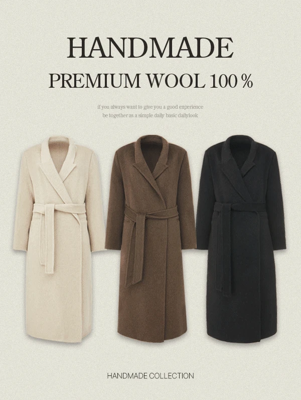 [단독] 퓨레스트 울100 로브 롱 핸드메이드 코트 - 3color