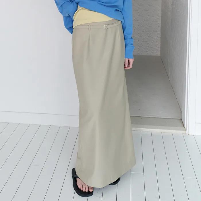 Belted Double Slit Maxi Skirt - Pebble Beige
