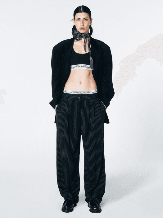 Peekaboo Lowrise Pintuck Pants Black Pin Stripe