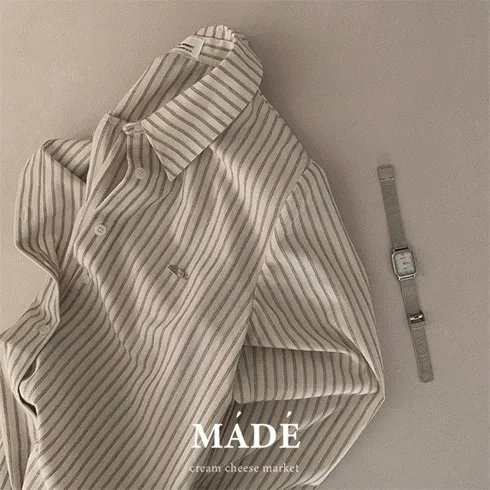 [활용도굿🍂/얼리가을] 자체제작 #크치Made 체스넛 클래식 스트라이프 긴팔 셔츠 블라우스 - nb (하객룩,레이어드,만능템!)
