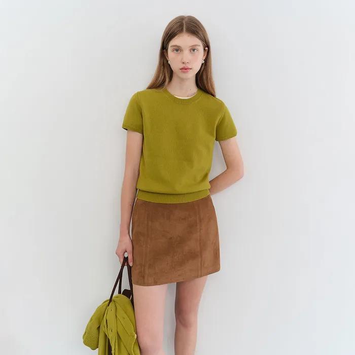 HALF SLEEVE KNIT TOP OLIVE_UDSW5C201K1