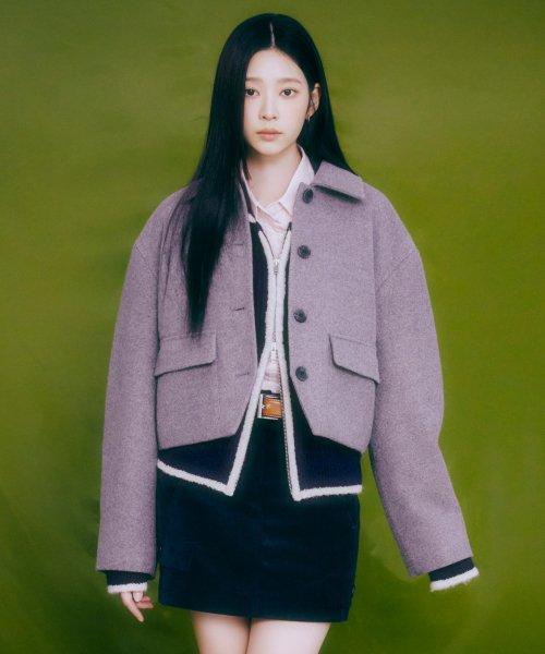 [22CW] 볼륨 소매 숏 울코트_GREY