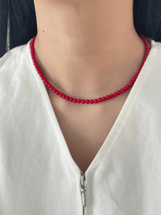 마산옥 원석 레드 써지컬 목걸이