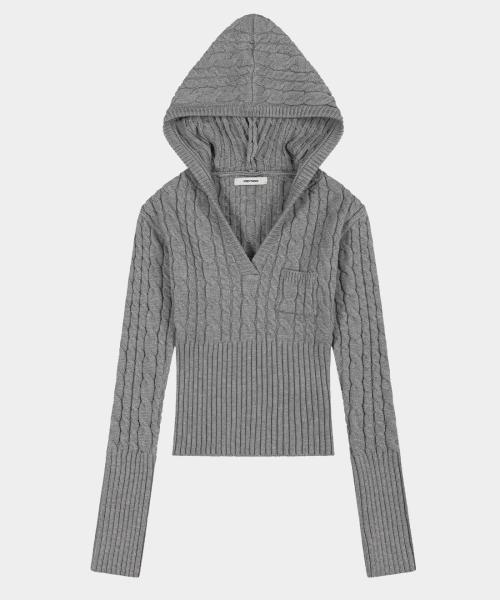 Twist Crochet V-neck Hoodie (Gray)