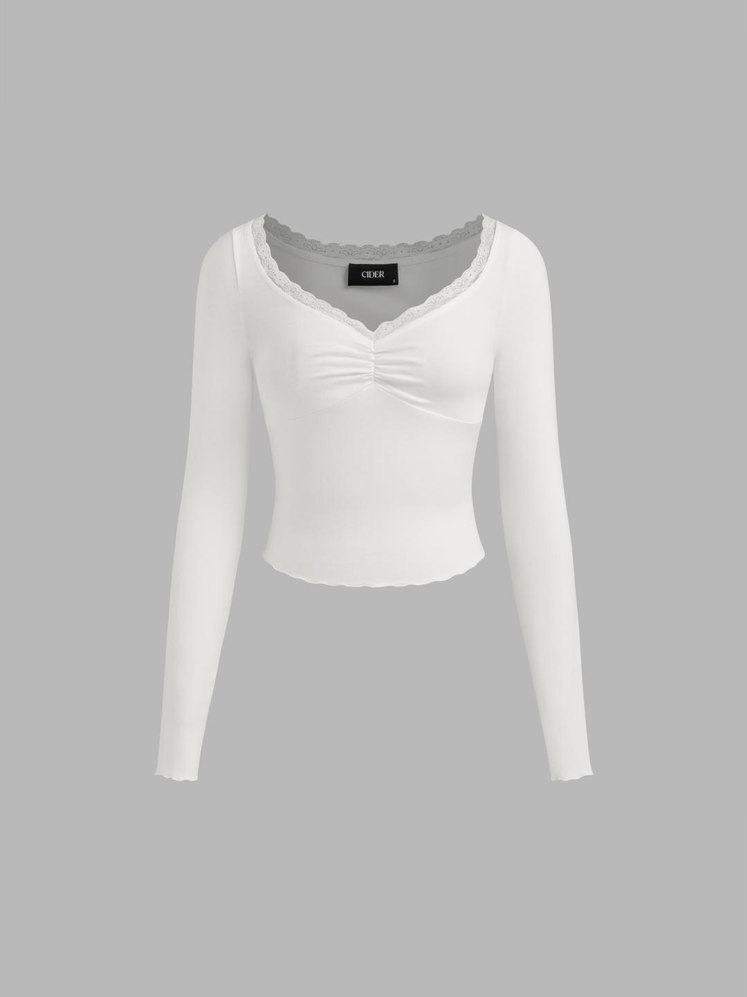 Sweetheart Neckline Lace Trim Tee