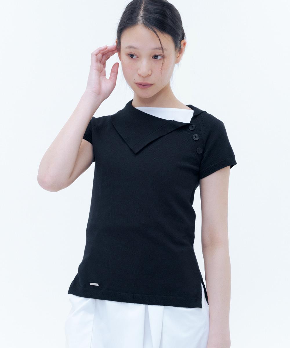 Button flip knit top BLACK