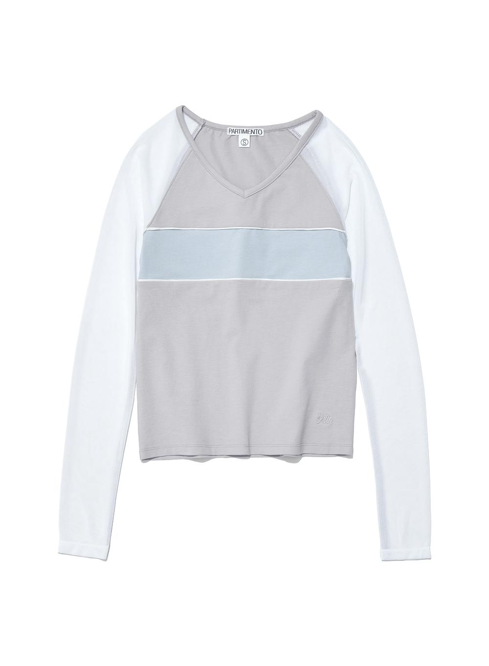 [WOMEN] V-NECK MULTI COMBI LONG SLEEVE TEE_LIGHT GREY