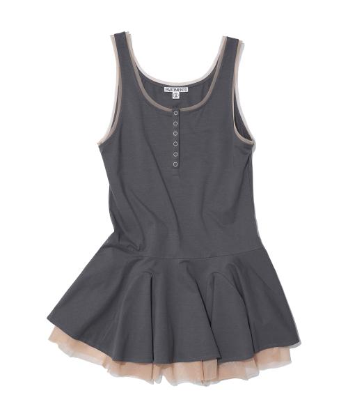 콘트라스트 버튼업 레이어드 드레스 탑_차콜