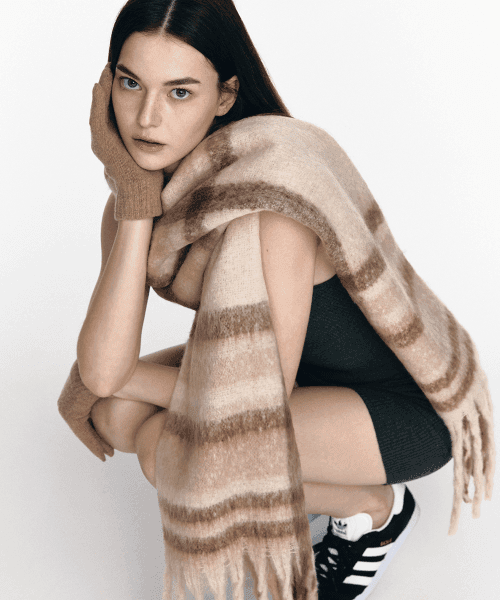 빅 체크베이지브라운 머플러