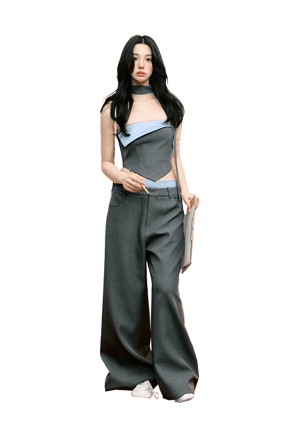 LLDC 'Red Balloon' Contrast Color Cuffed Bandeau Top & Wide-Leg with Waistband Pants Set [2COLOR]